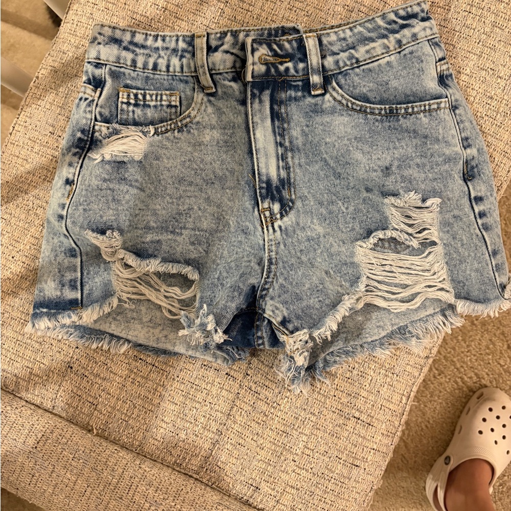 SHEIN Light Blue Distressed Jean Shorts